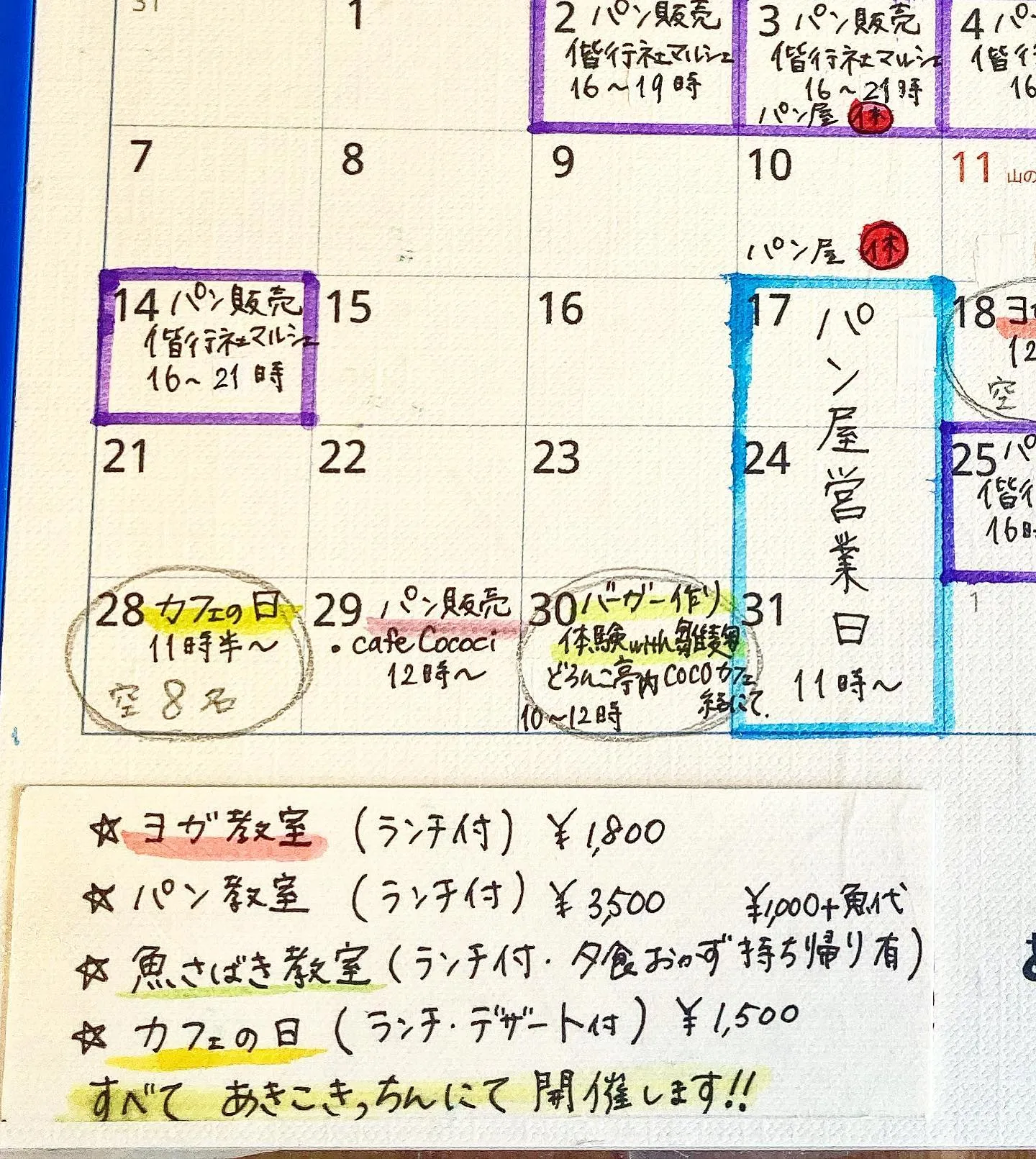 ８月の予定